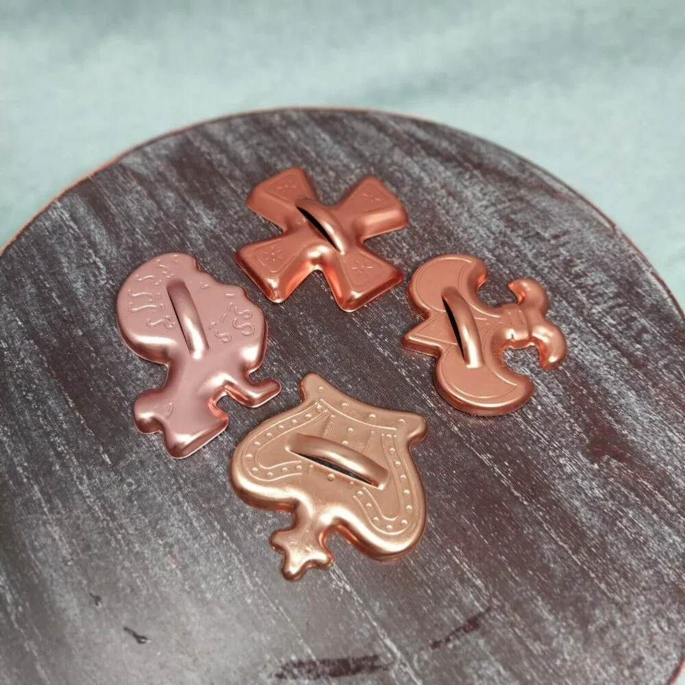 Vintage Lot of 4 Copper Colored Metal Cookie Cutters - Crown Cross  Fluer De Lis